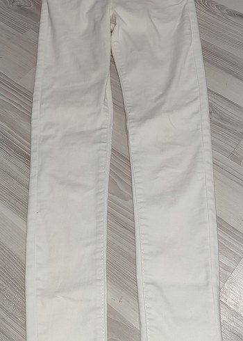 Düğmeli Beyaz Kadın Denim Pantolon - Görsel 5