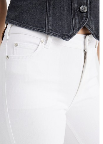 Düğmeli Beyaz Kadın Denim Pantolon - Görsel 3