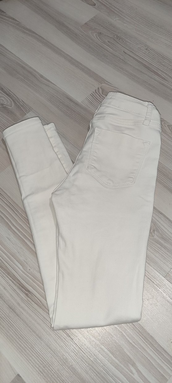 Düğmeli Beyaz Kadın Denim Pantolon - Görsel 4