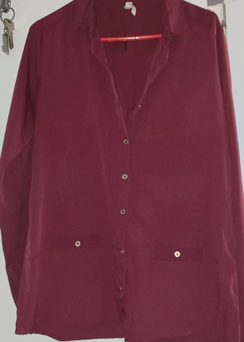 Bordo V Yakalı Düğmeli Kadın Gömlek - Görsel 2