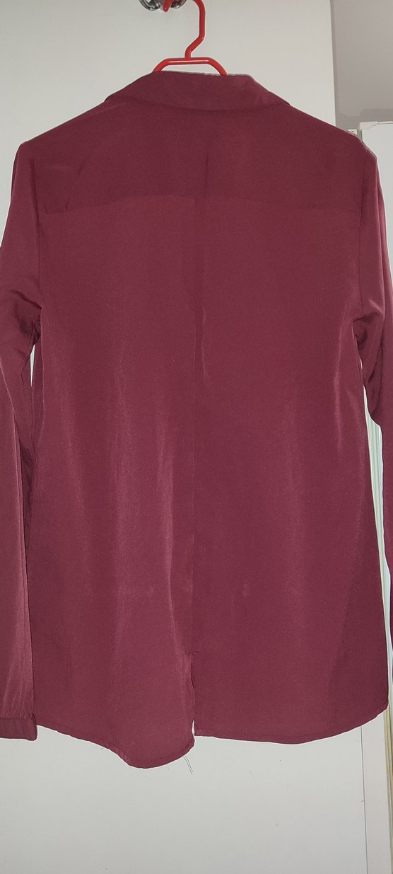 Bordo V Yakalı Düğmeli Kadın Gömlek - Görsel 3