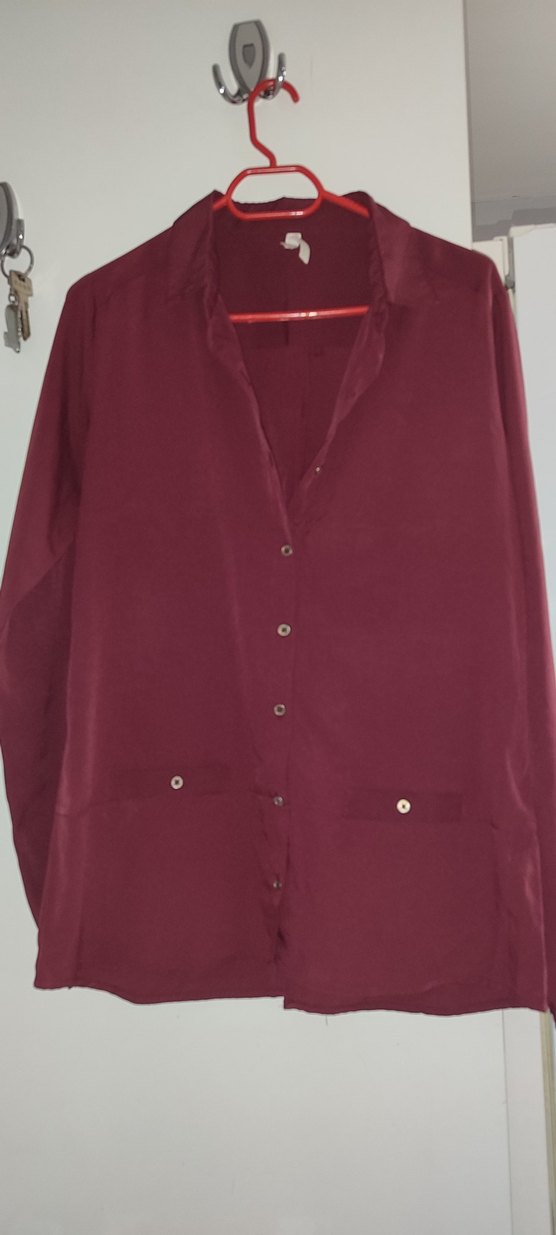 Bordo V Yakalı Düğmeli Kadın Gömlek - Görsel 2