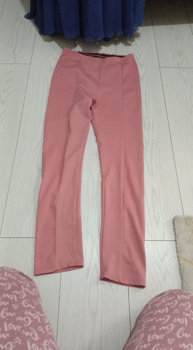 Pembe Midi Kumaş Kadın Pantolon - Görsel 2