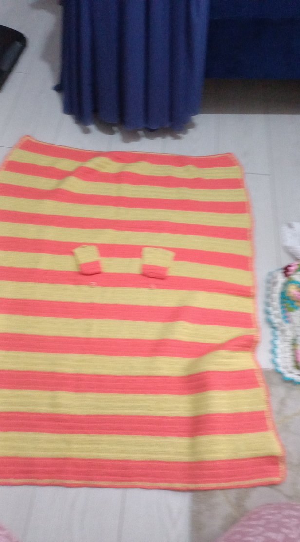 Çizgili Renkli Örgü Bebek Battaniyesi - Görsel 2