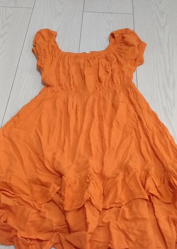 Turuncu Keten Kız Çocuk Elbise - Görsel 2