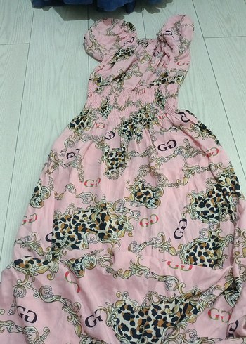 Pembe Yılan Desenli Bohem Uzun Elbise - Görsel 2