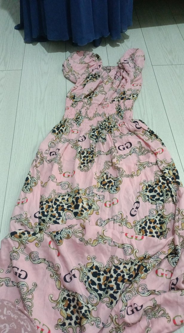 Pembe Yılan Desenli Bohem Uzun Elbise - Görsel 2