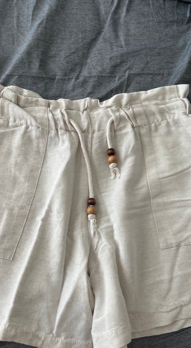 Bohem Gri Keten Mini Şort - Görsel 3