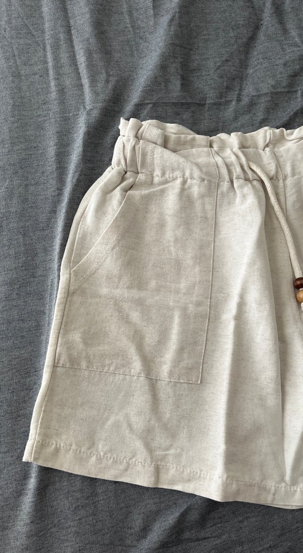 Bohem Gri Keten Mini Şort - Görsel 2