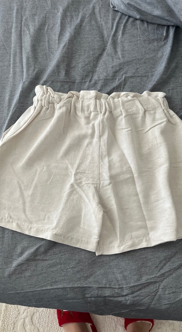 Bohem Gri Keten Mini Şort - Görsel 5