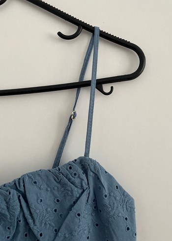 36 Beden İnce Askılı Nakışlı Mini Denim Büstiyer
