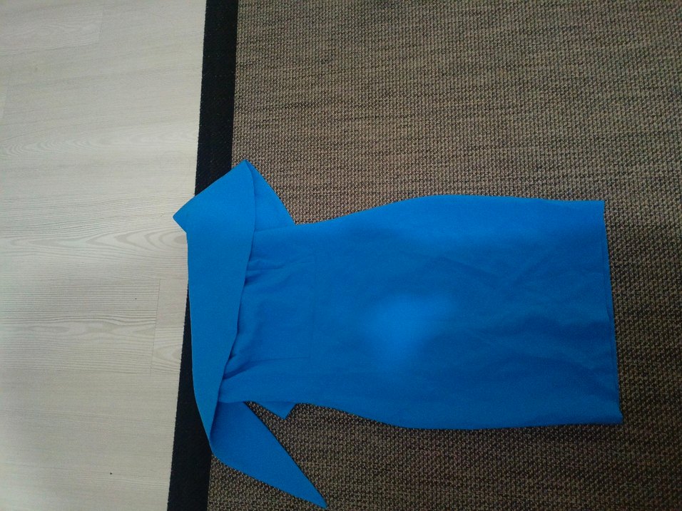 Drapeli Mavi Straplez Midi Elbise - Görsel 2