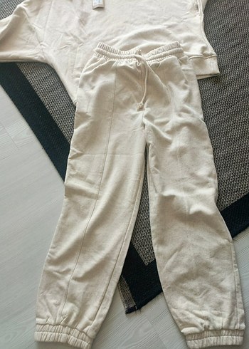 42 Beden Kadın Krem Rengi Keten Sweatshirt eşofman takimi