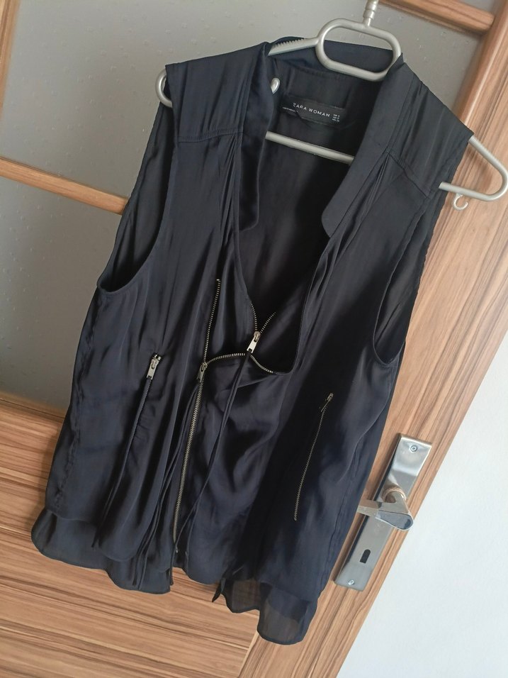 Zara .Siyah Midi Boy Fermuarlı Kadın Yelek - Görsel 2