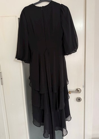 Siyah Uzun Kat Katlı V Yaka Kadın Elbise - Görsel 5