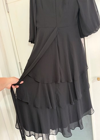 Siyah Uzun Kat Katlı V Yaka Kadın Elbise - Görsel 4
