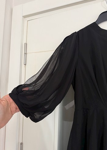 Siyah Uzun Kat Katlı V Yaka Kadın Elbise - Görsel 2