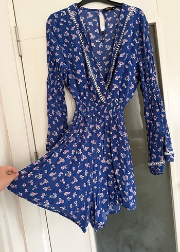 Zincir Detaylı Mavi Bohem mini Tulum - Görsel 2