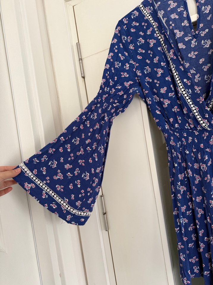 Zincir Detaylı Mavi Bohem mini Tulum - Görsel 3