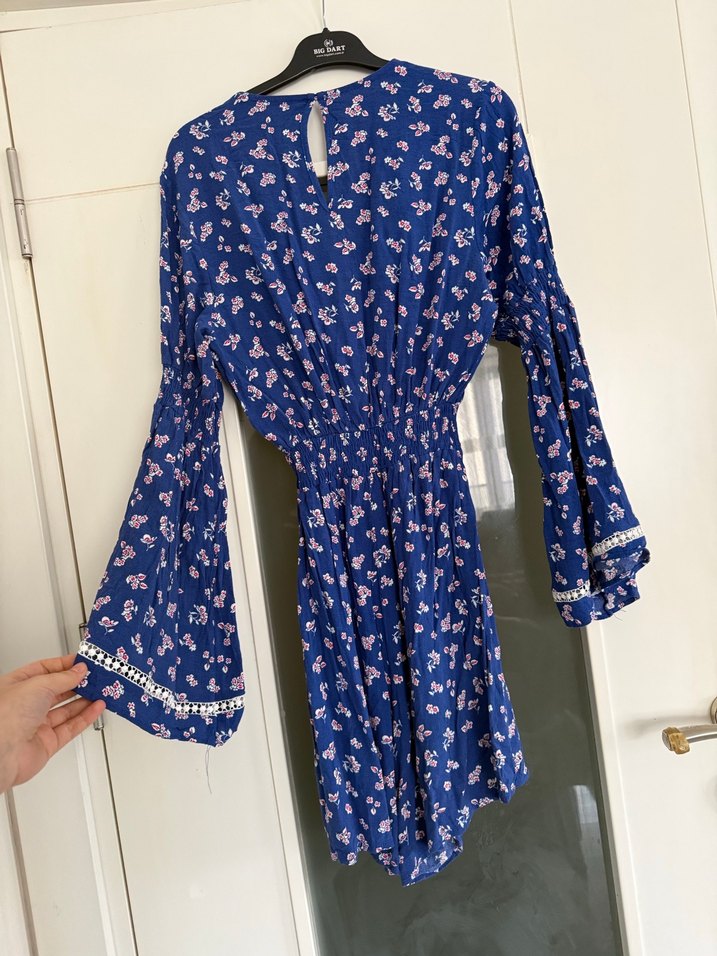 Zincir Detaylı Mavi Bohem mini Tulum - Görsel 4