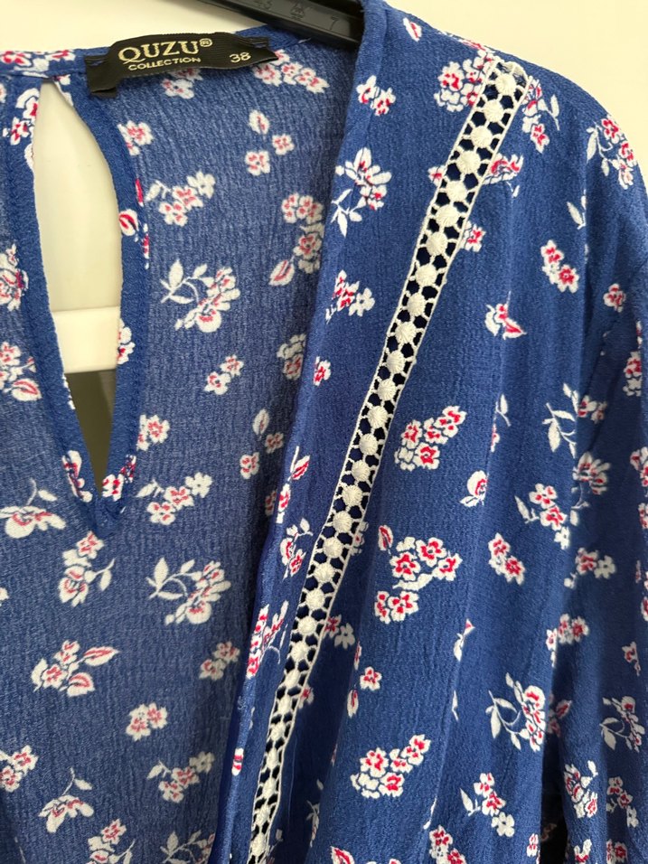 Zincir Detaylı Mavi Bohem mini Tulum - Görsel 5