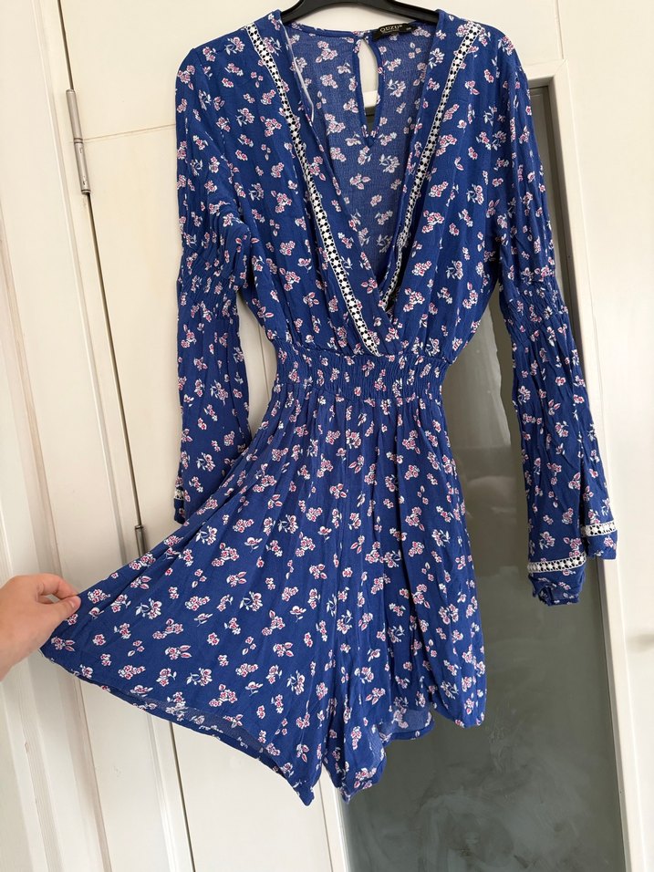 Zincir Detaylı Mavi Bohem mini Tulum - Görsel 2