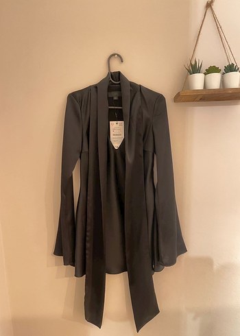 xs Beden siyah Renk Saten Siyah Mini V Yakalı Elbise