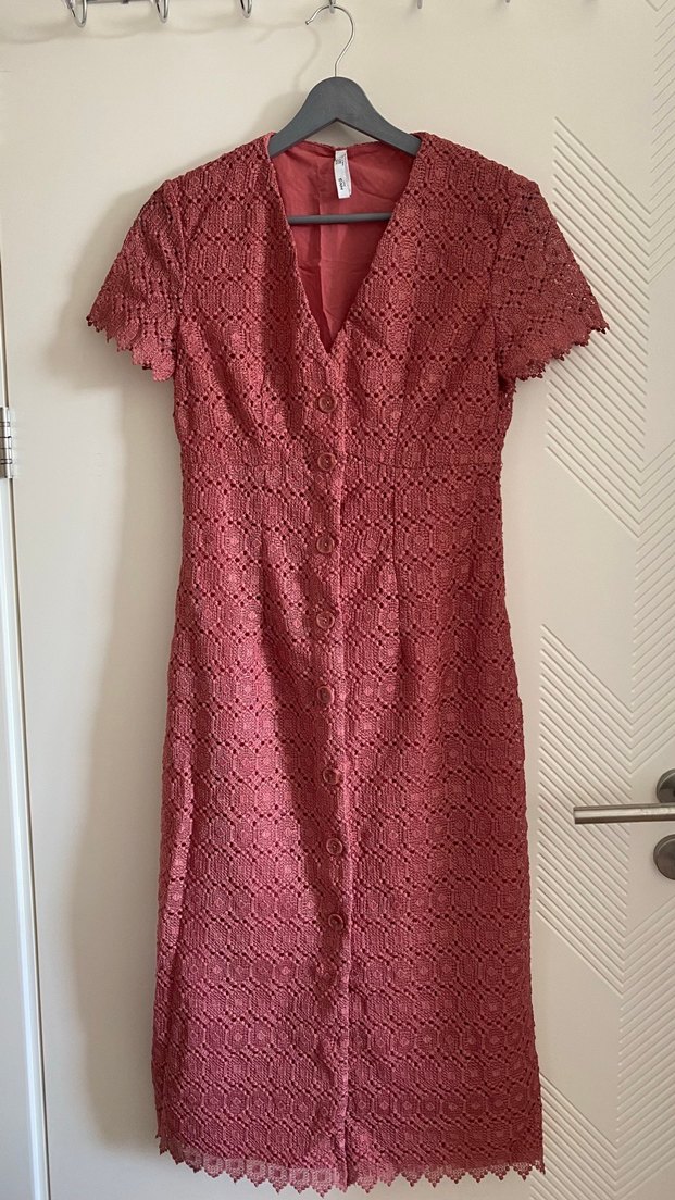 MANGO MARKA Gül Kurusu Dantel Detaylı Midi Bohem Elbise - Görsel 2