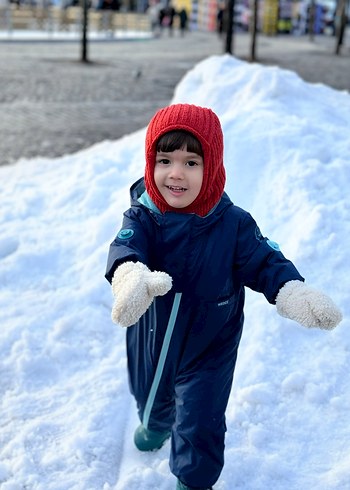3 Yaş Beden Koyu Mavi Bebek Şişme Kar Tulumu eldivenli
