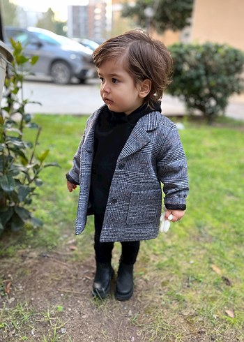 18-24 Ay Beden Erkek Çocuk Gri Ekose Desenli Kaban