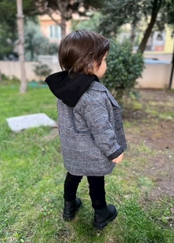 Mango Kids Erkek Çocuk Gri Ekose Desenli Kaban