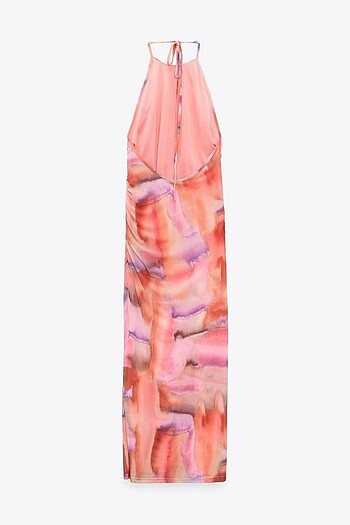 Zara Zara Desenli Tül Midi Elbise