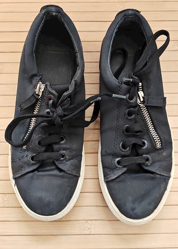 Kadın Siyah Rugan Fermuarlı Sneaker