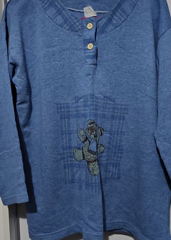 Düğmeli Mavi Uzun Kollu Pijama Üstü