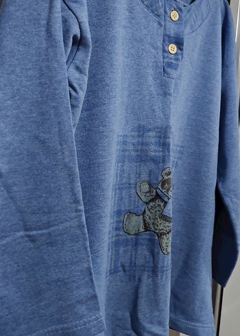 Diğer Düğmeli Mavi Uzun Kollu Pijama Üstü