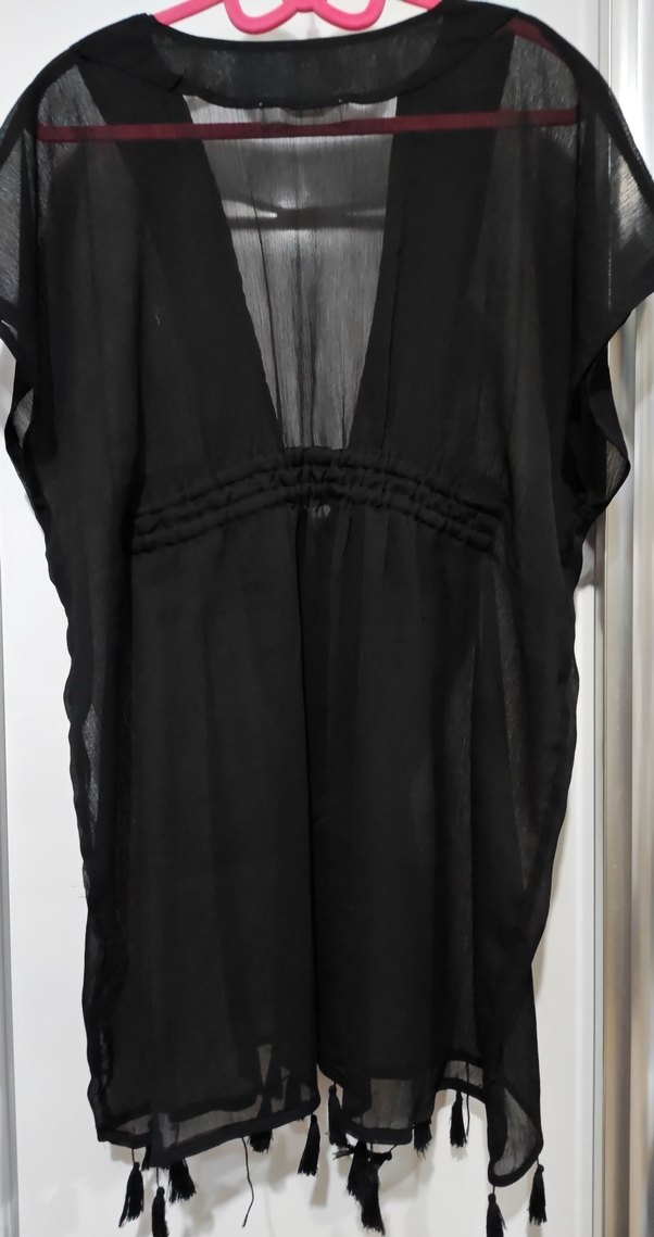 Siyah V Yaka Dökümlü Plaj Kıyafeti - Görsel 5