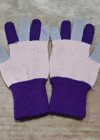 Kız Çocuk Mor ve Pembe Örgü Eldiven - Görsel 3