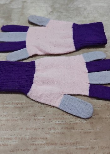 Kız Çocuk Mor ve Pembe Örgü Eldiven - Görsel 2