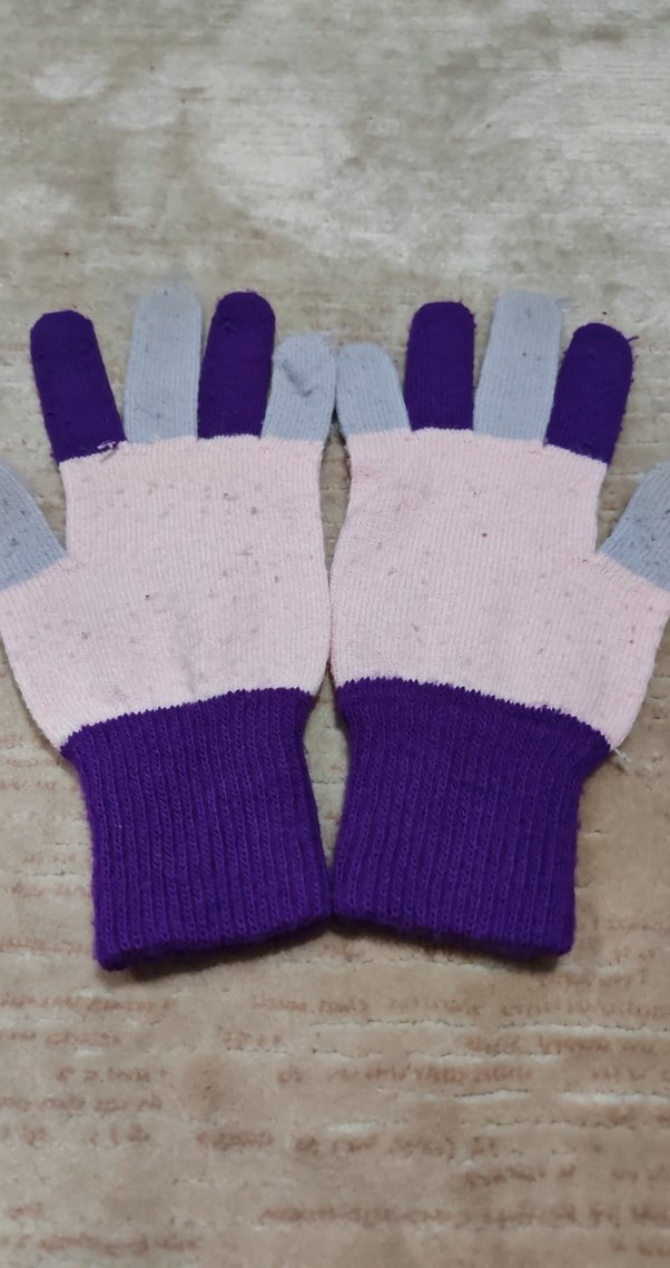 Kız Çocuk Mor ve Pembe Örgü Eldiven - Görsel 3