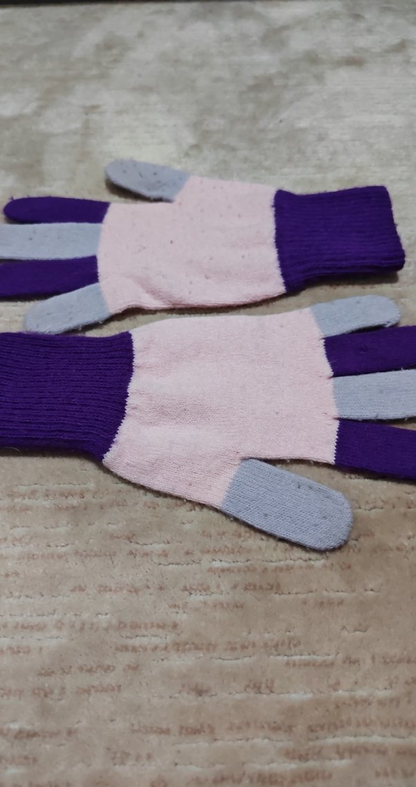 Kız Çocuk Mor ve Pembe Örgü Eldiven - Görsel 2