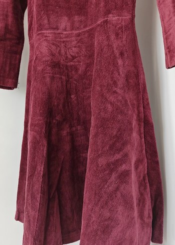 Bordo Kadın Uzun Kollu Bohem Kadife Elbise - Görsel 3