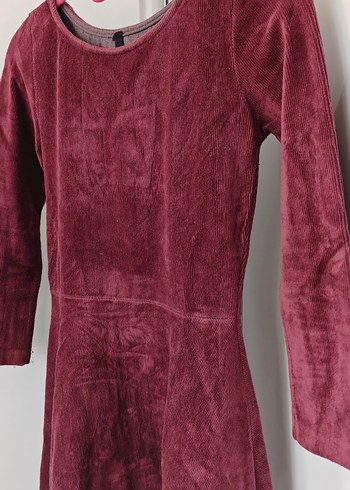 Bordo Kadın Uzun Kollu Bohem Kadife Elbise - Görsel 2