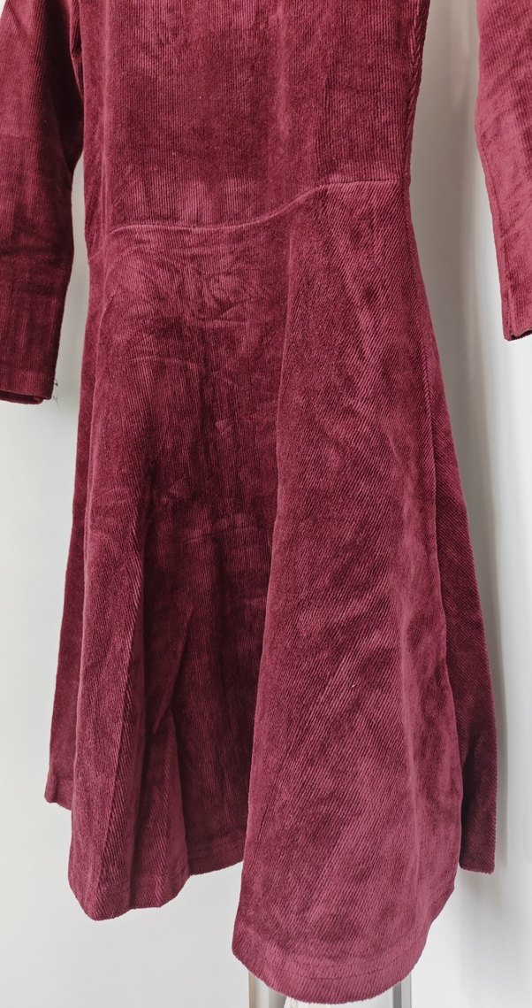 Bordo Kadın Uzun Kollu Bohem Kadife Elbise - Görsel 3