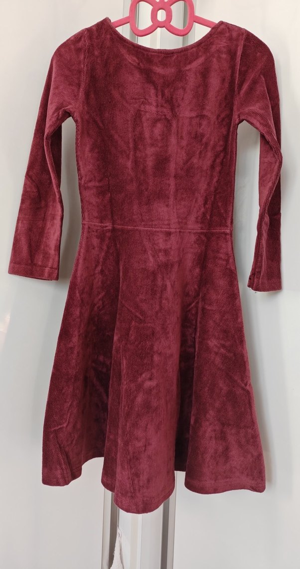 Bordo Kadın Uzun Kollu Bohem Kadife Elbise - Görsel 4