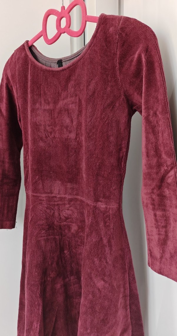 Bordo Kadın Uzun Kollu Bohem Kadife Elbise - Görsel 2