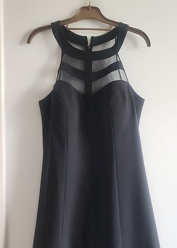40 Beden Siyah Transparan Detaylı Strappy Midi Elbise