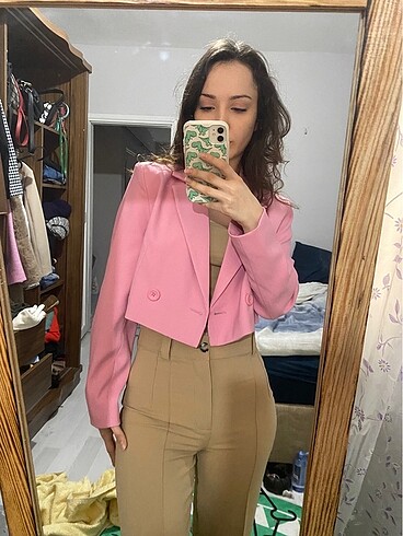 Stradivarius stradivarius pembe crop blazer ceket