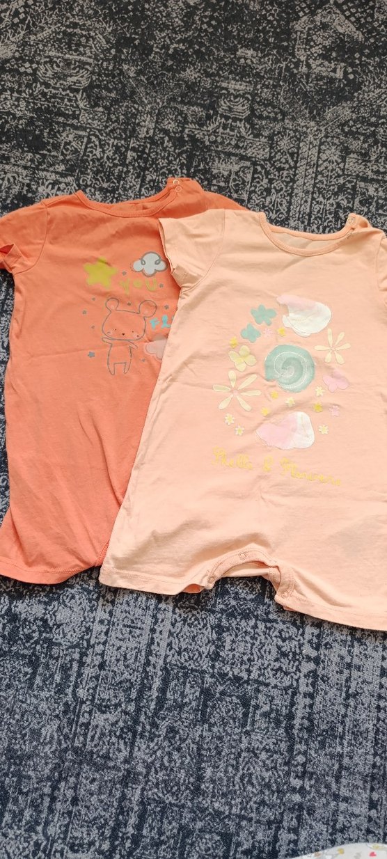 Pembe Baskılı Bebek Kısa Tulum - Görsel 2