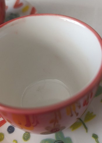 Renkli Desenli Tabaklı Kırmızı Fincan Seti - Görsel 4