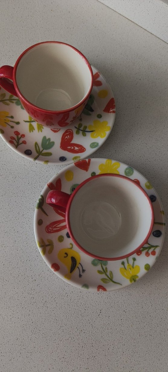 Renkli Desenli Tabaklı Kırmızı Fincan Seti - Görsel 5